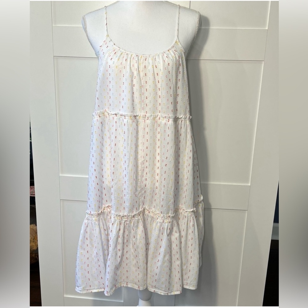 Madewell Women’s Tiered Sheer White Rainbow Textured Clipdot Cover Up Midi Dress